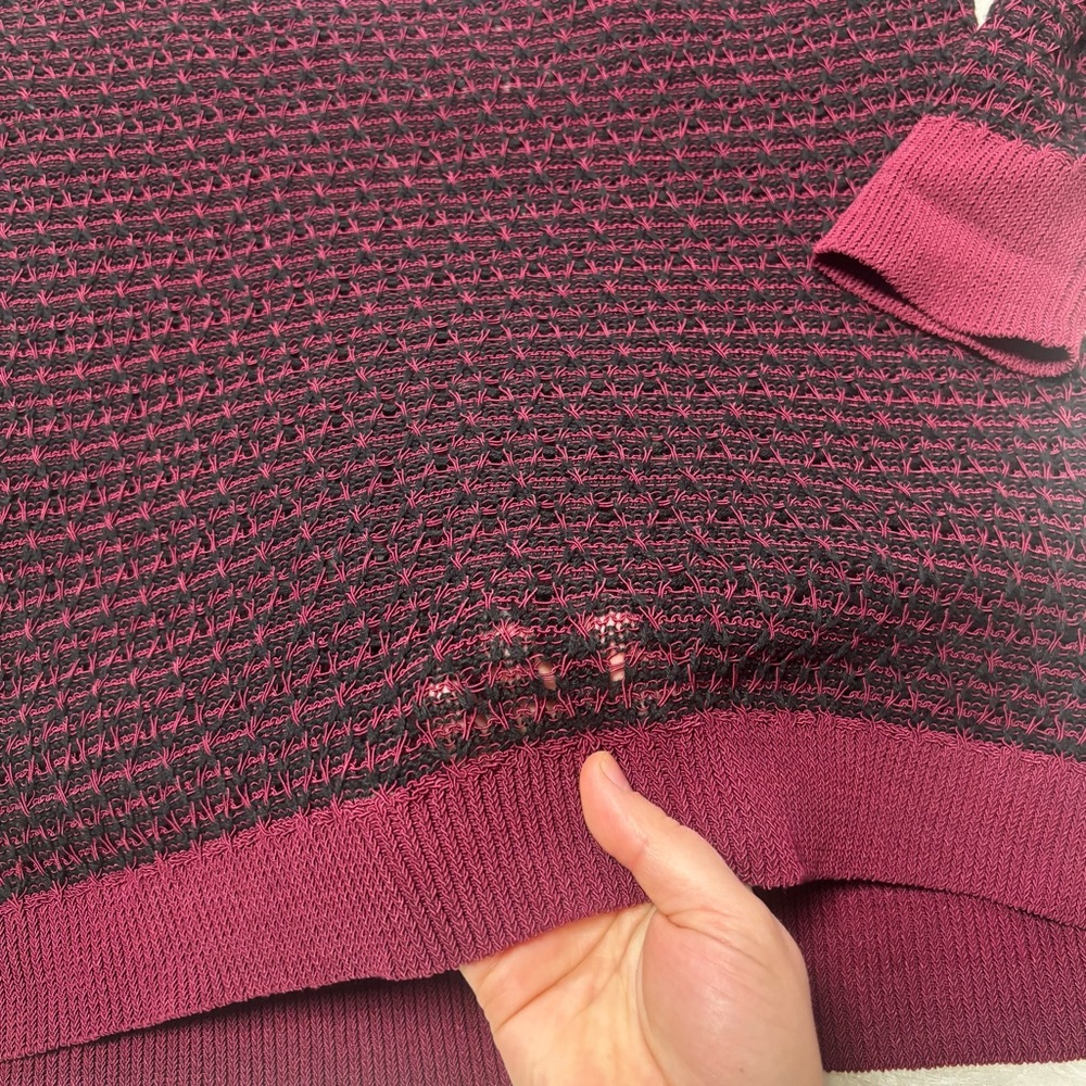 Ann Taylor Loft Black and Burgundy Knit Pull On Crewneck See-Through Sweater M - Picture 6 of 12